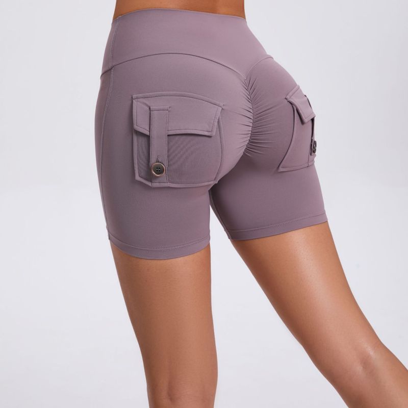 Peach hip workwear tight shorts women's high waist elastic hip button yoga pants quick-drying running fitness pants 8019