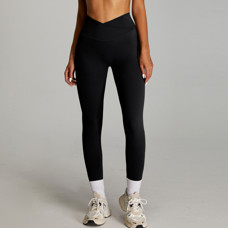 Cross high waist tight sports trousers for women nude feeling abdomen lifting hips outdoor fitness pants running casual yoga pants