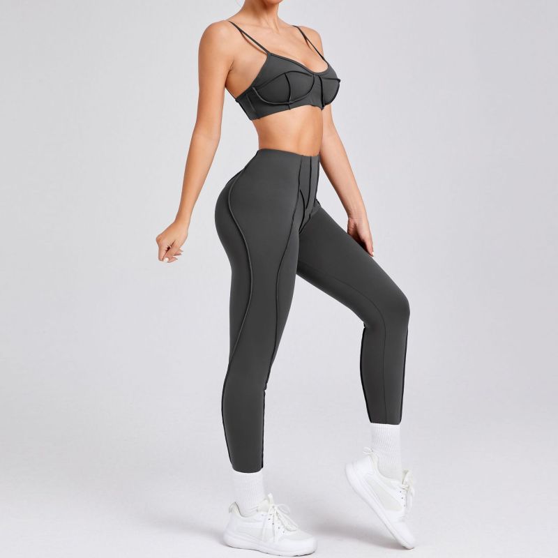 European and American new sanded tight yoga suit new body shaping sports suit yoga suit 86040+87652