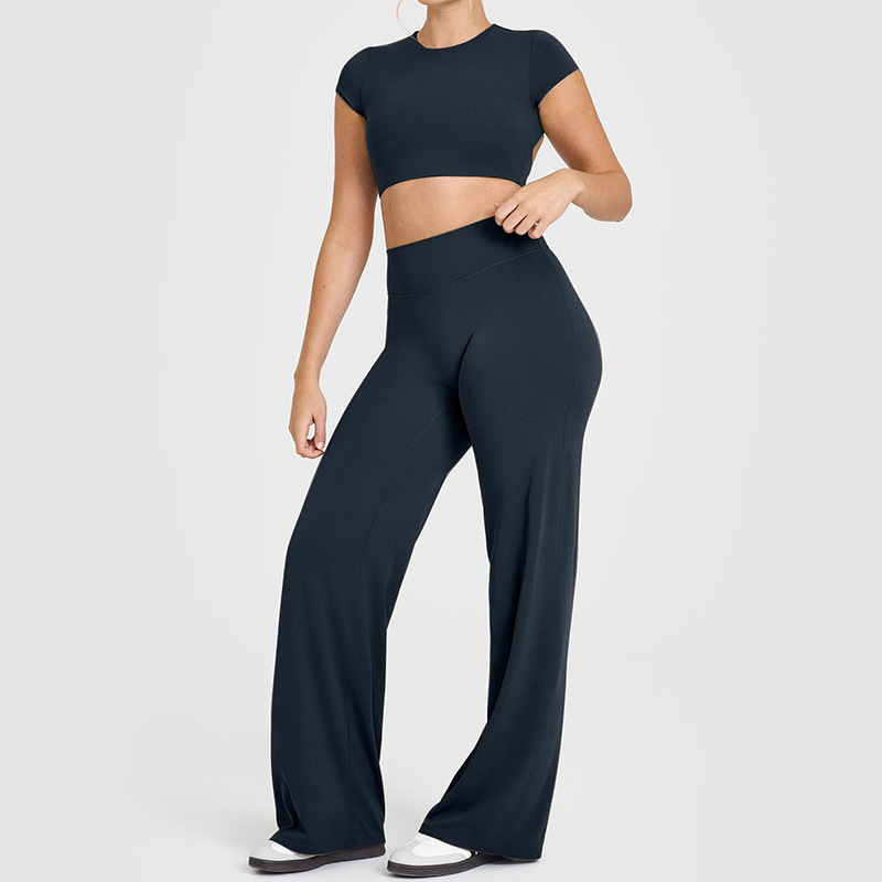 Cross-border beautiful back yoga suit sexy backless short-sleeved top high waist hip-lifting yoga pants sports fitness two-piece suit