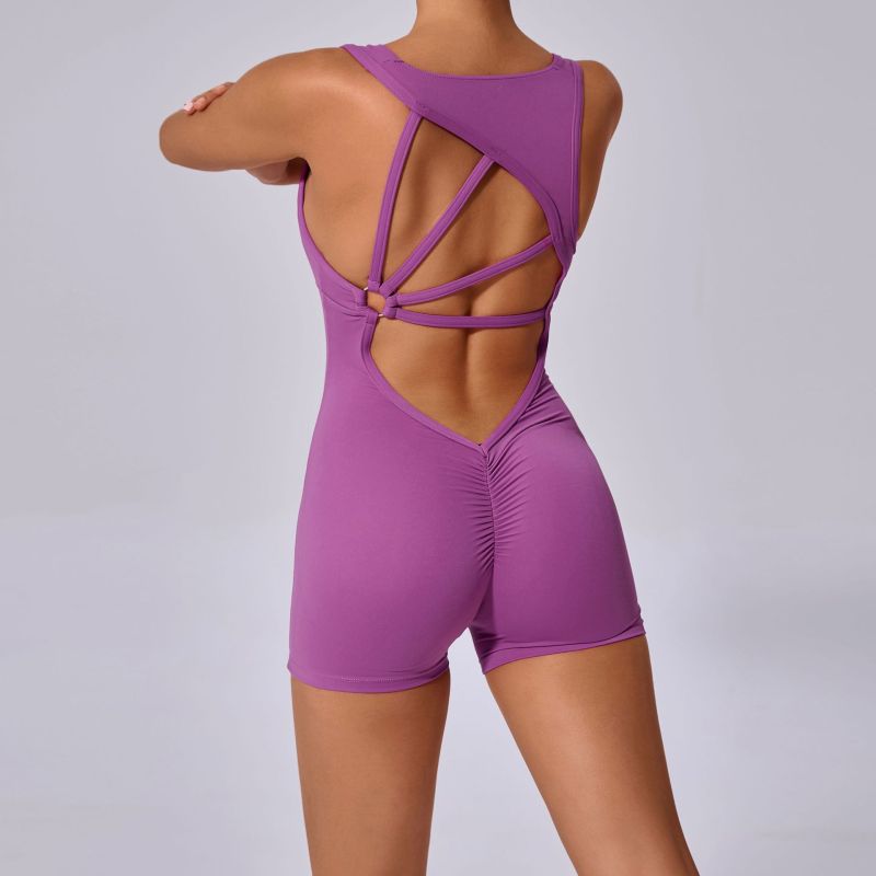 QS-42016-Pleated Fitness Dance Sports Yoga Jumpsuit