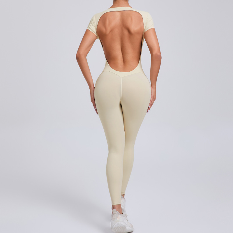 European and American tight quick-drying yoga jumpsuit one-piece yoga clothes short-sleeved backless hip-lifting sports fitness clothes 89071