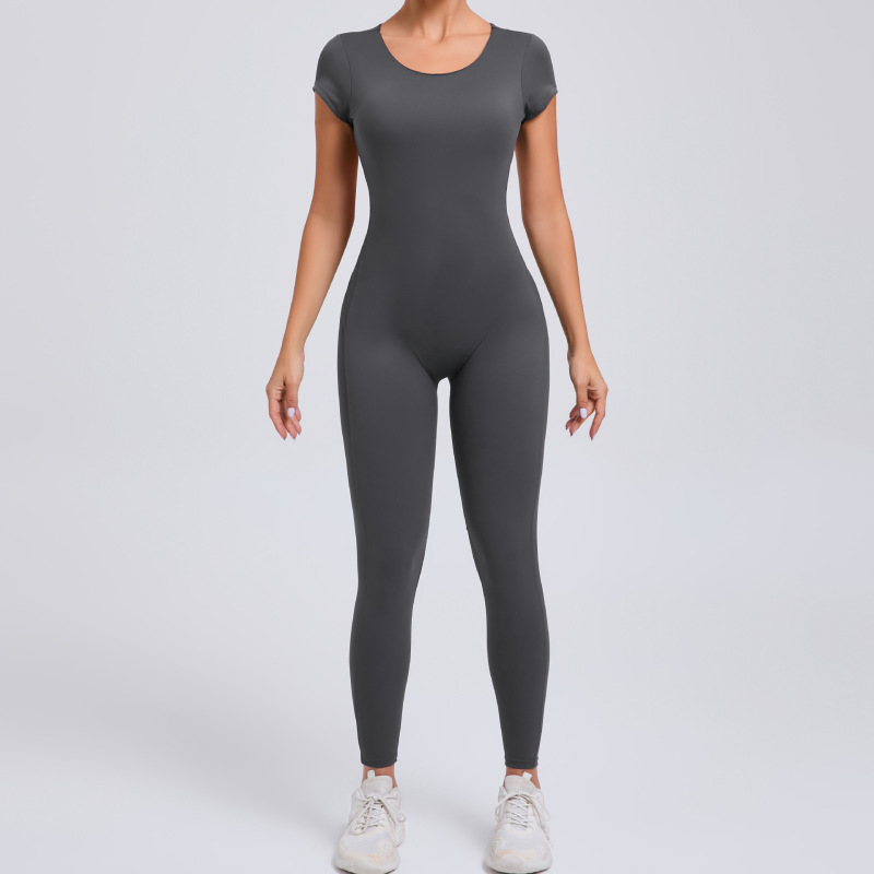 European and American tight quick-drying yoga jumpsuit one-piece yoga clothes short-sleeved backless hip-lifting sports fitness clothes 89071