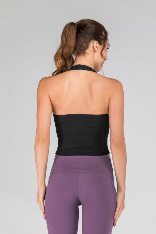 New Yoga Vest Women's Halter Neck Beautiful Straps Chest Pad Gathered Fitness Tops High Waist Covering Stomach Dance Training Clothes