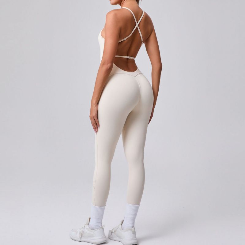 European and American adjustable shoulder straps beautiful back peach hip sports fitness clothes tight one-piece yoga clothes jumpsuit 95856