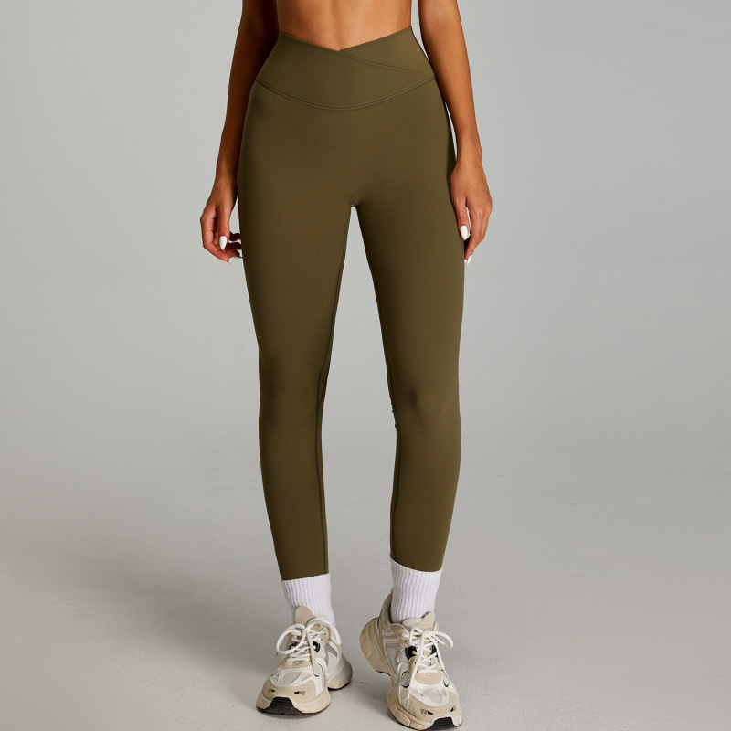 Cross high waist tight sports trousers for women nude feeling abdomen lifting hips outdoor fitness pants running casual yoga pants