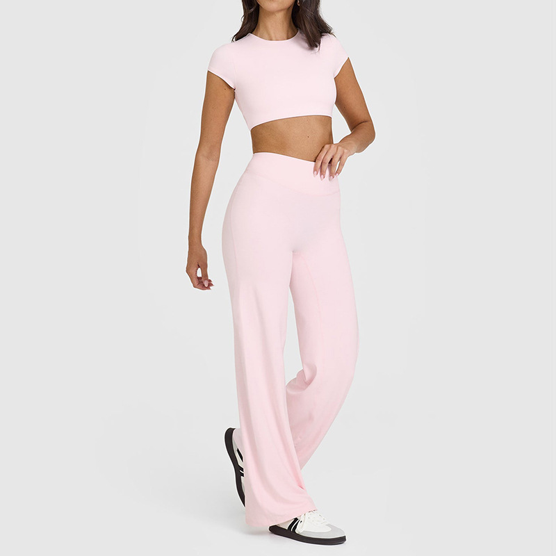Cross-border beautiful back yoga suit sexy backless short-sleeved top high waist hip-lifting yoga pants sports fitness two-piece suit