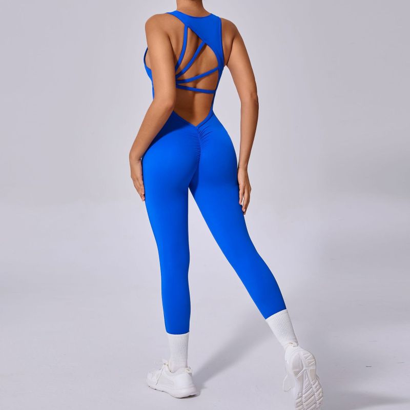 European and American new jumpsuit women's one-piece yoga sleeveless fitness clothes running sports tight jumpsuit 42015