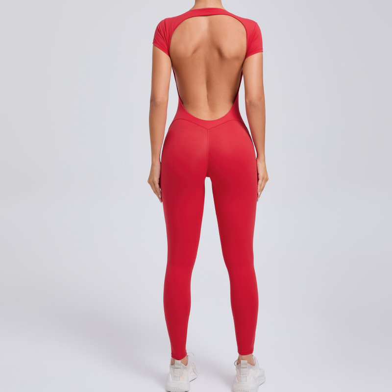 European and American tight quick-drying yoga jumpsuit one-piece yoga clothes short-sleeved backless hip-lifting sports fitness clothes 89071