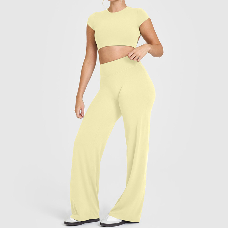 Cross-border beautiful back yoga suit sexy backless short-sleeved top high waist hip-lifting yoga pants sports fitness two-piece suit