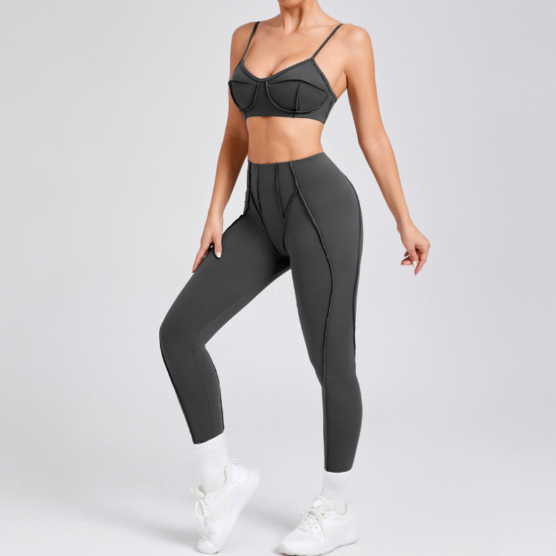 European and American new sanded tight yoga suit new body shaping sports suit yoga suit 86040+87652