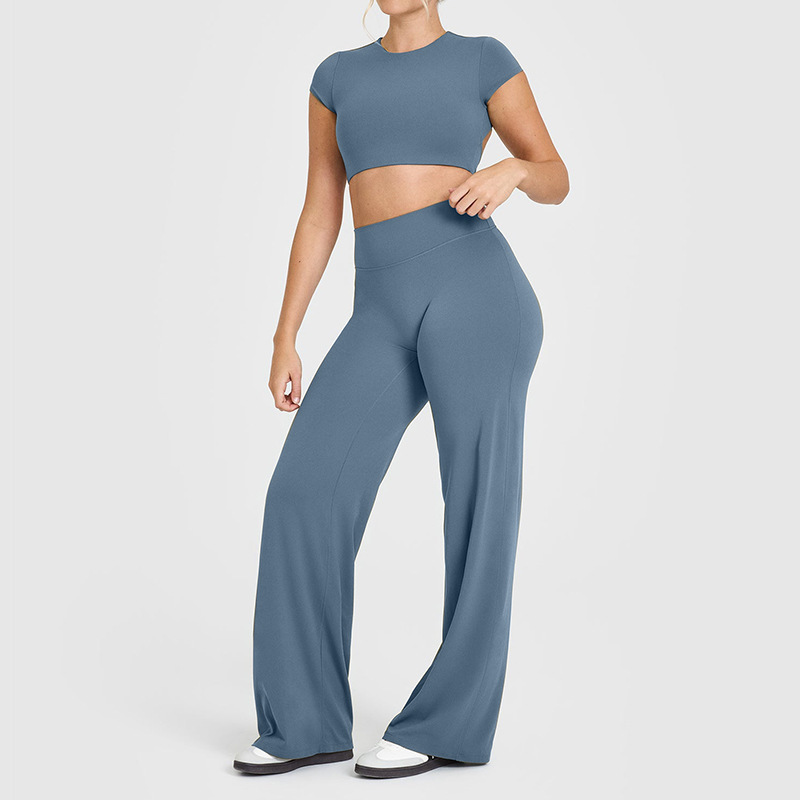 Cross-border beautiful back yoga suit sexy backless short-sleeved top high waist hip-lifting yoga pants sports fitness two-piece suit