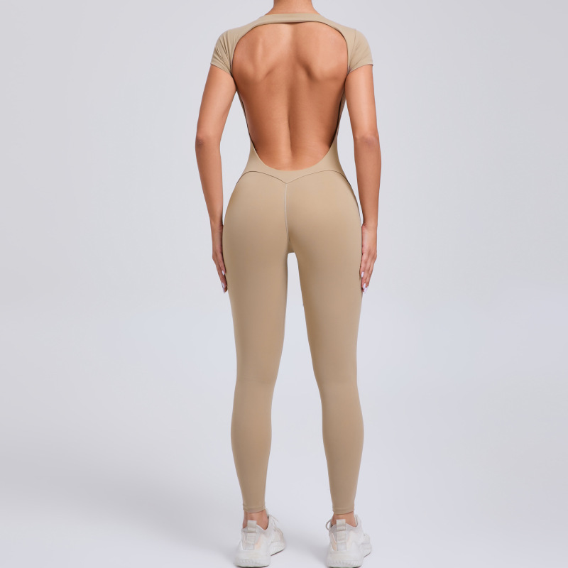 European and American tight quick-drying yoga jumpsuit one-piece yoga clothes short-sleeved backless hip-lifting sports fitness clothes 89071