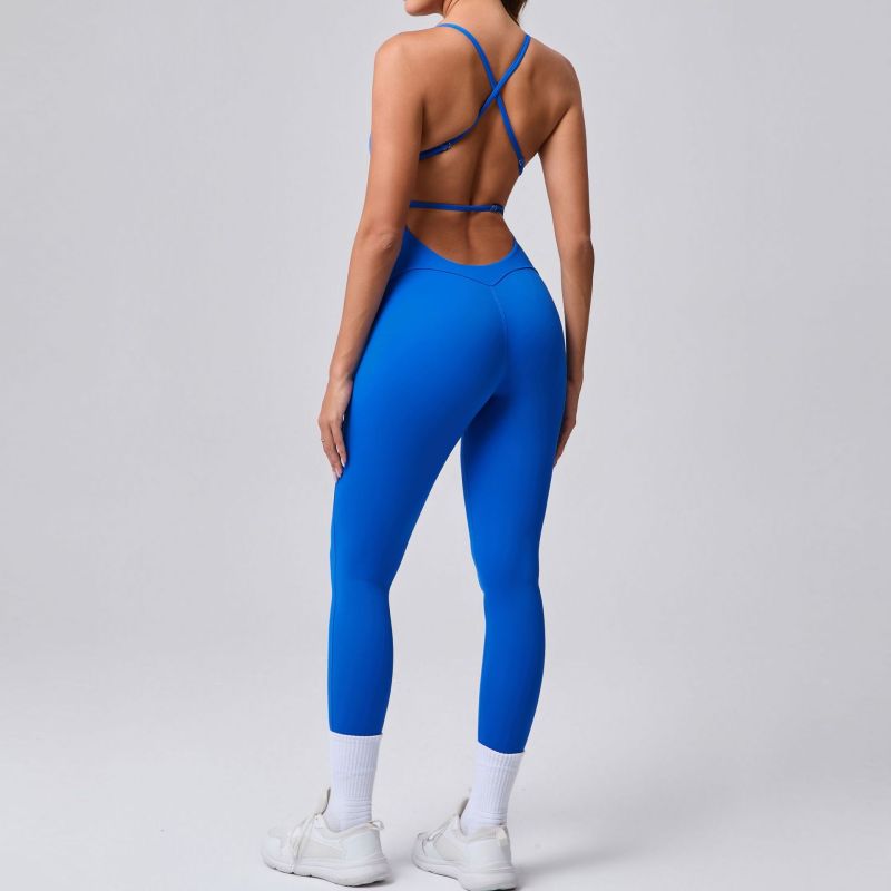European and American adjustable shoulder straps beautiful back peach hip sports fitness clothes tight one-piece yoga clothes jumpsuit 95856