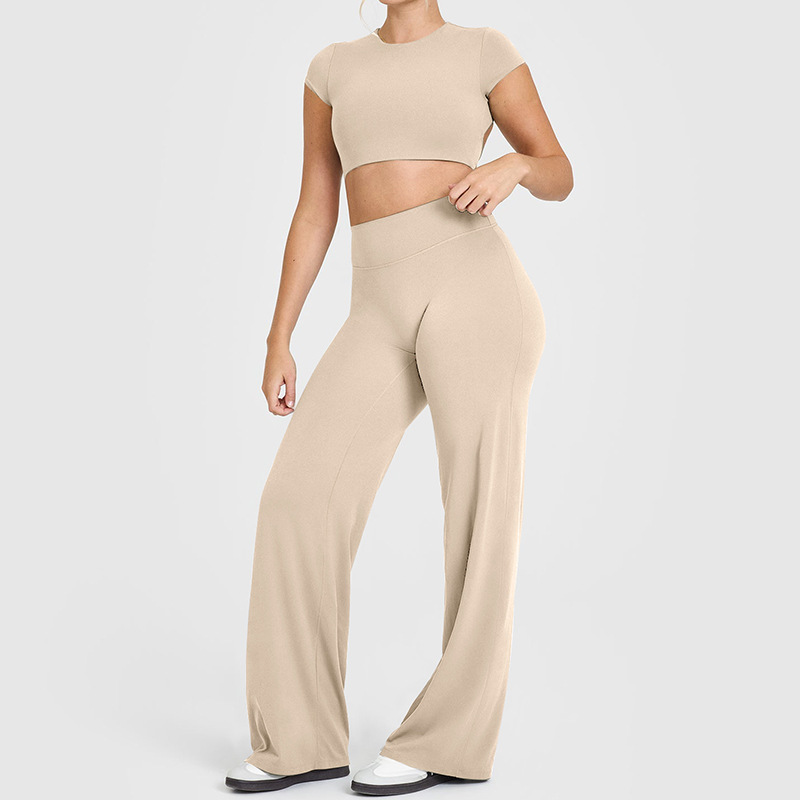 Cross-border beautiful back yoga suit sexy backless short-sleeved top high waist hip-lifting yoga pants sports fitness two-piece suit