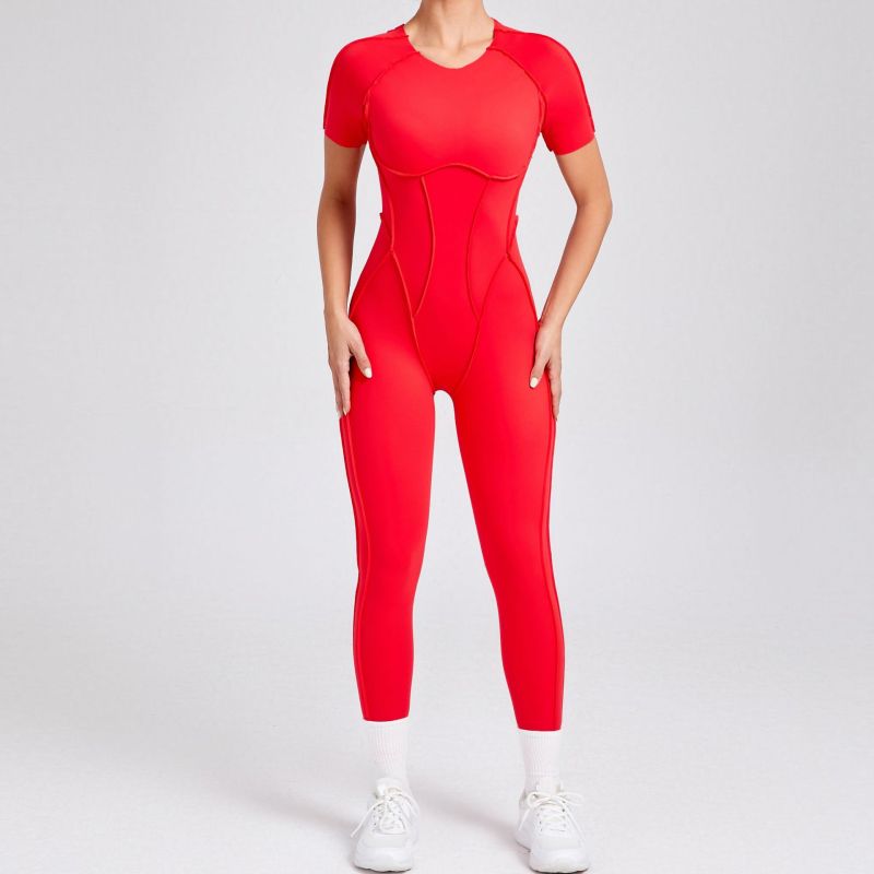European and American autumn and winter three-dimensional backless tight short-sleeved trousers jumpsuit one-piece sports jumpsuit yoga suit 88201