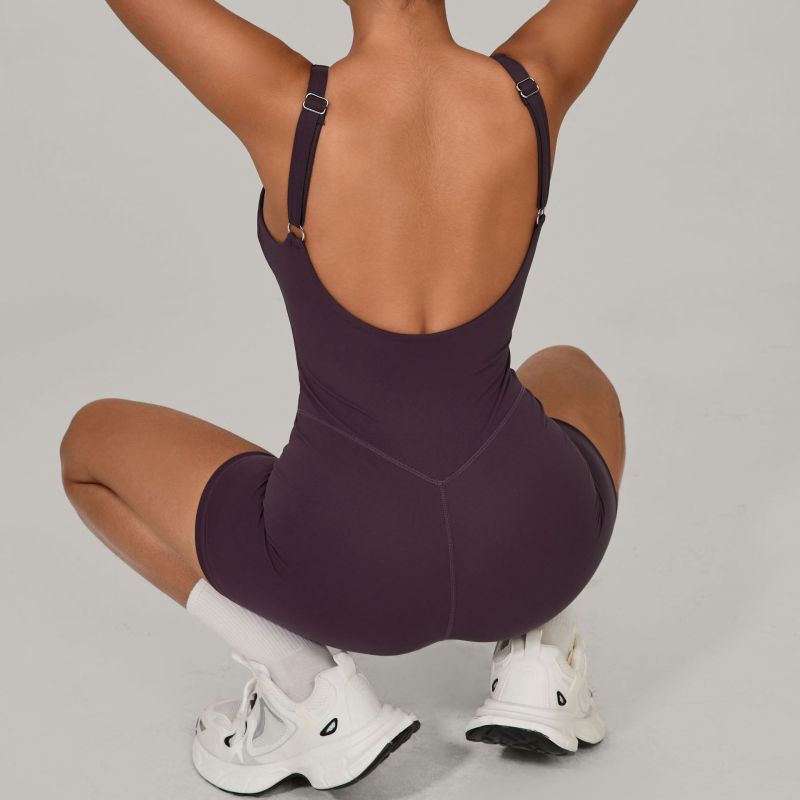 Qiusha quick-drying nude sports jumpsuit with adjustable shoulder straps fitness clothes tight back yoga clothes 1410