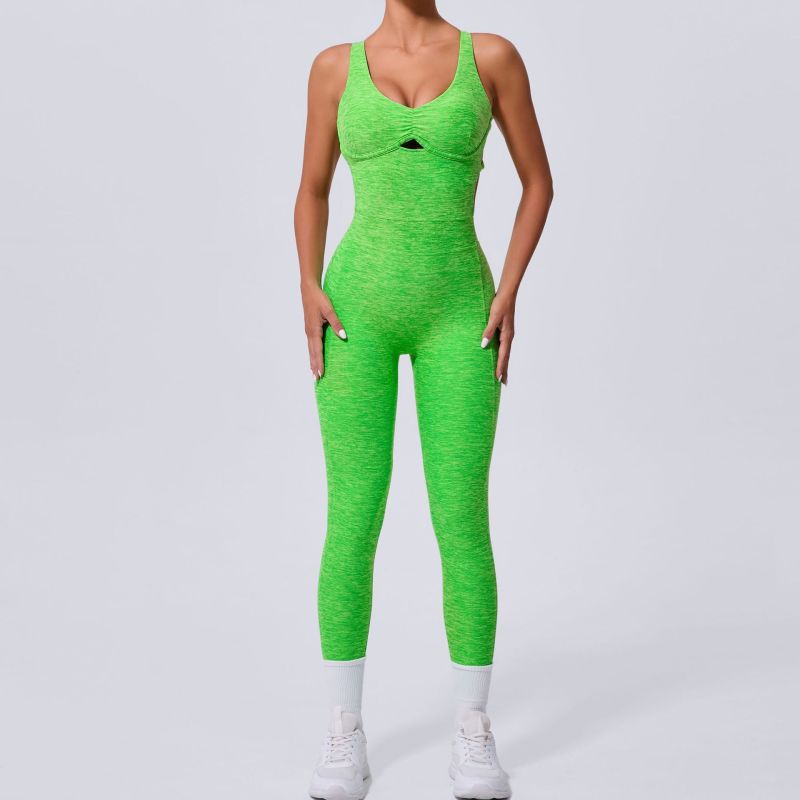 European and American cross adjustable shoulder straps one-piece yoga suit dance peach hip sports tight jumpsuit 21320