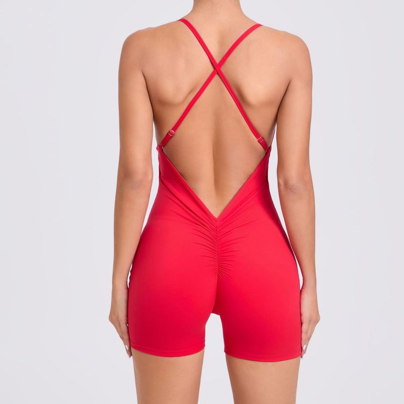 European and American quick-drying nude sports jumpsuit one-piece beautiful back running fitness clothes tight yoga jumpsuit 43014