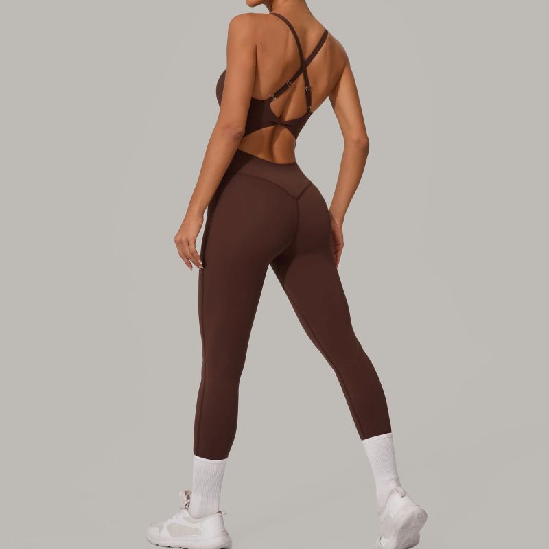 Qiusha sweetheart neck adjustable buckle jumpsuit cross waist hip lifting sports yoga tight jumpsuit 8376
