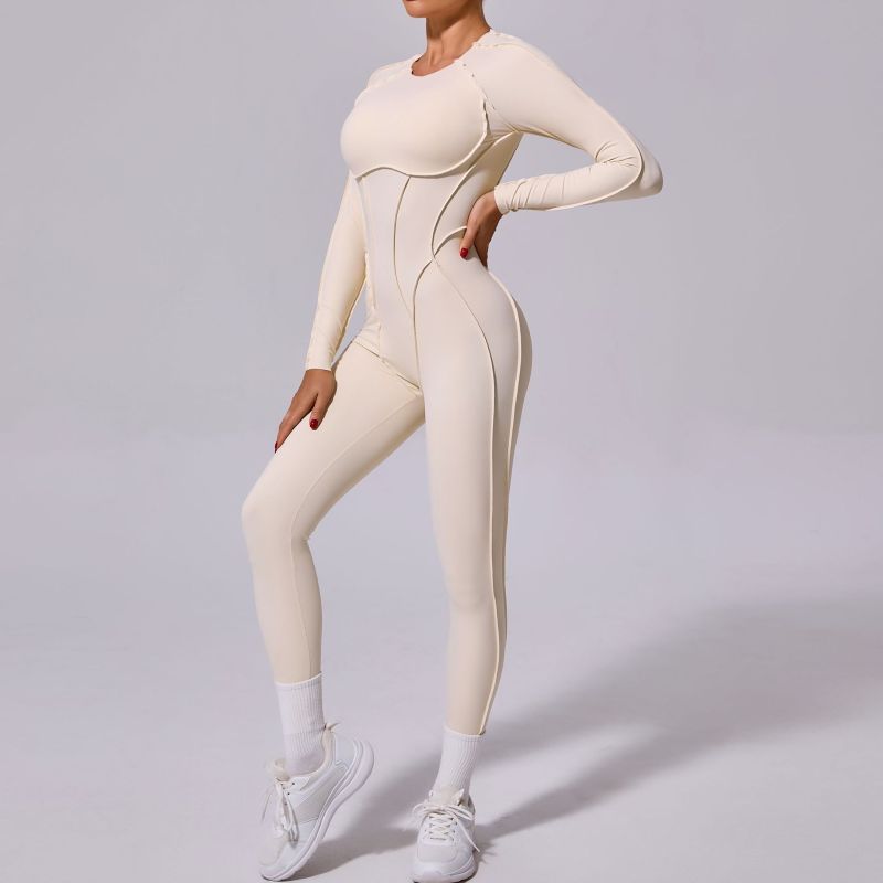 Qiusha new winter one-piece sports jumpsuit yoga suit backless tight long-sleeved trousers jumpsuit 10122