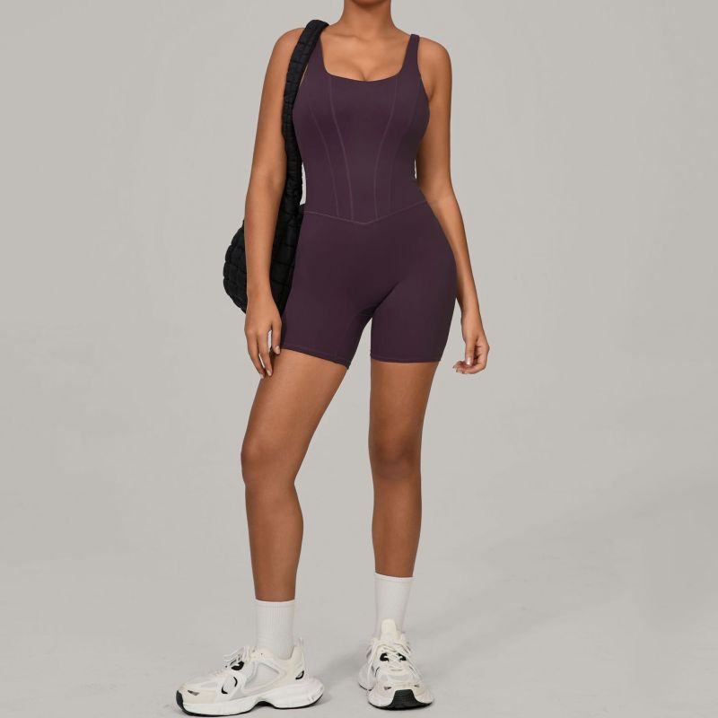 Qiusha quick-drying nude sports jumpsuit with adjustable shoulder straps fitness clothes tight back yoga clothes 1410