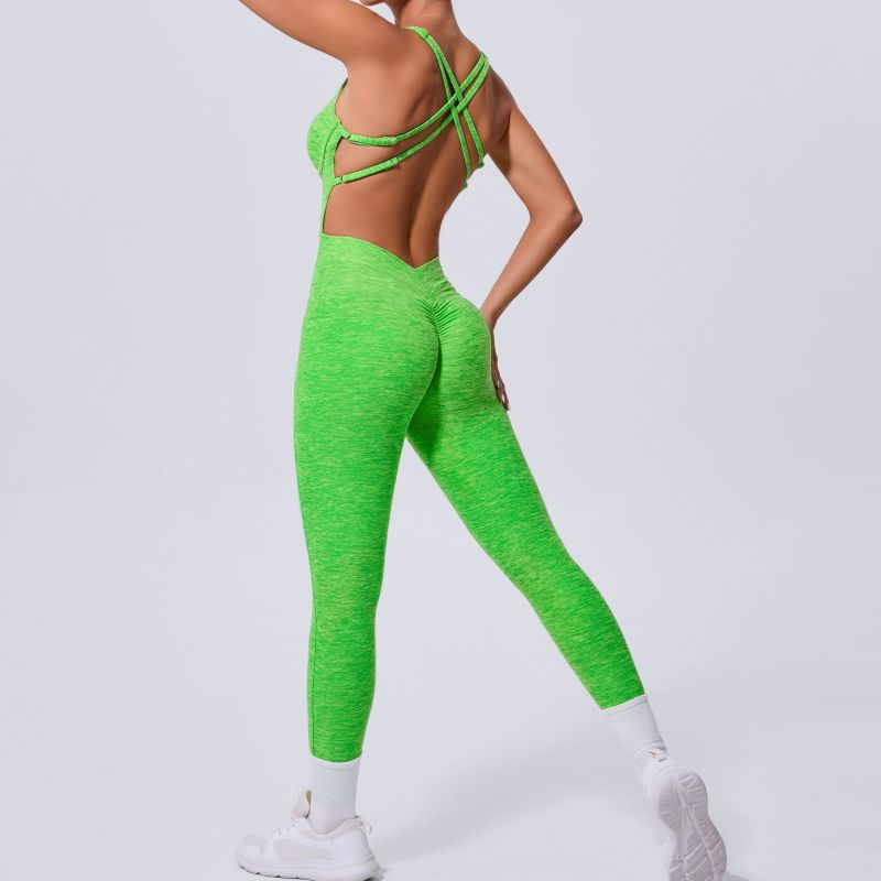 European and American cross adjustable shoulder straps one-piece yoga suit dance peach hip sports tight jumpsuit 21320