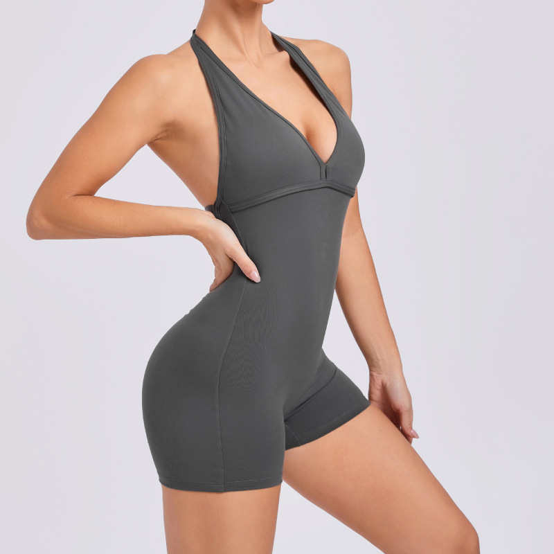 European and American tight peach hip jumpsuit air beautiful back yoga pants women's high elastic one-piece fitness clothes women
