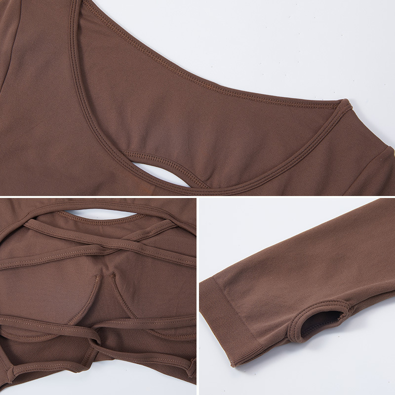 Autumn new cross-border yoga clothes long sleeves women fixed cup sexy cross back outdoor sports fitness clothes tops