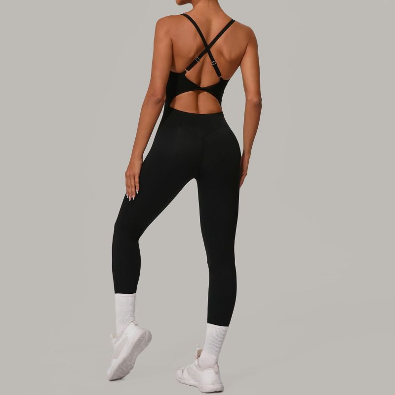 Qiusha sweetheart neck adjustable buckle jumpsuit cross waist hip lifting sports yoga tight jumpsuit 8376