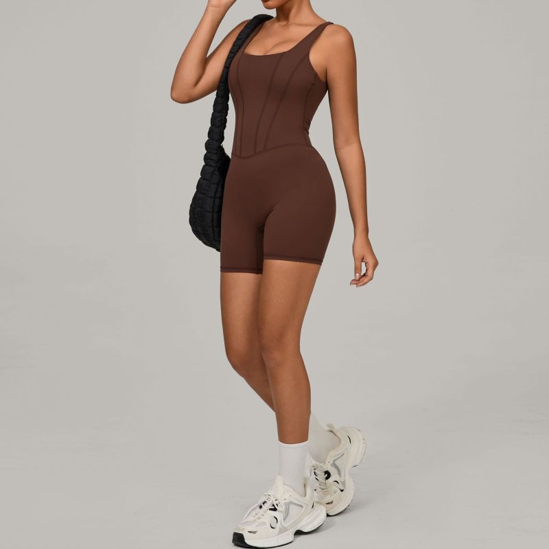 Qiusha quick-drying nude sports jumpsuit with adjustable shoulder straps fitness clothes tight back yoga clothes 1410