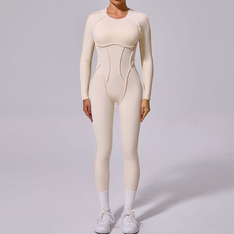 Qiusha new winter one-piece sports jumpsuit yoga suit backless tight long-sleeved trousers jumpsuit 10122