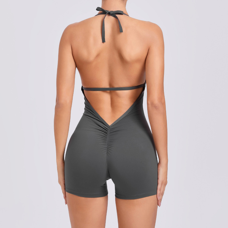 European and American tight peach hip jumpsuit air beautiful back yoga pants women's high elastic one-piece fitness clothes women