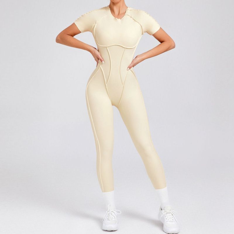 European and American autumn and winter three-dimensional backless tight short-sleeved trousers jumpsuit one-piece sports jumpsuit yoga suit 88201