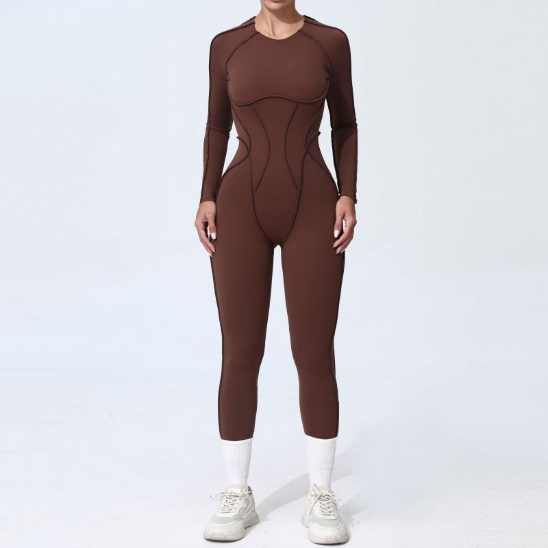 Qiusha new winter one-piece sports jumpsuit yoga suit backless tight long-sleeved trousers jumpsuit 10122