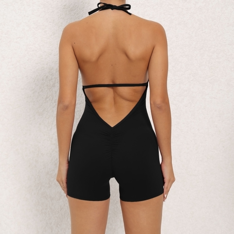 European and American tight peach hip jumpsuit air beautiful back yoga pants women's high elastic one-piece fitness clothes women