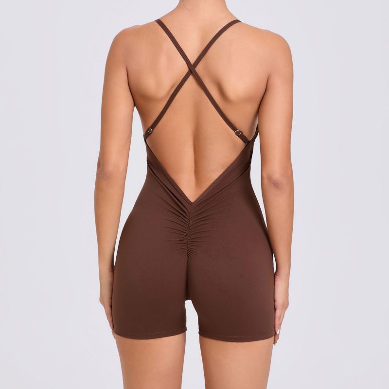 European and American quick-drying nude sports jumpsuit one-piece beautiful back running fitness clothes tight yoga jumpsuit 43014