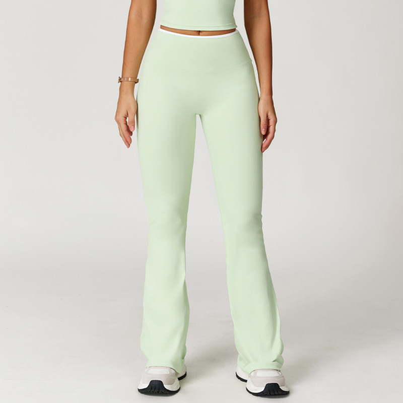 Zechuang nude sports flared pants contrast color high waist quick-drying wide-leg trousers sports running fitness flared pants 9238
