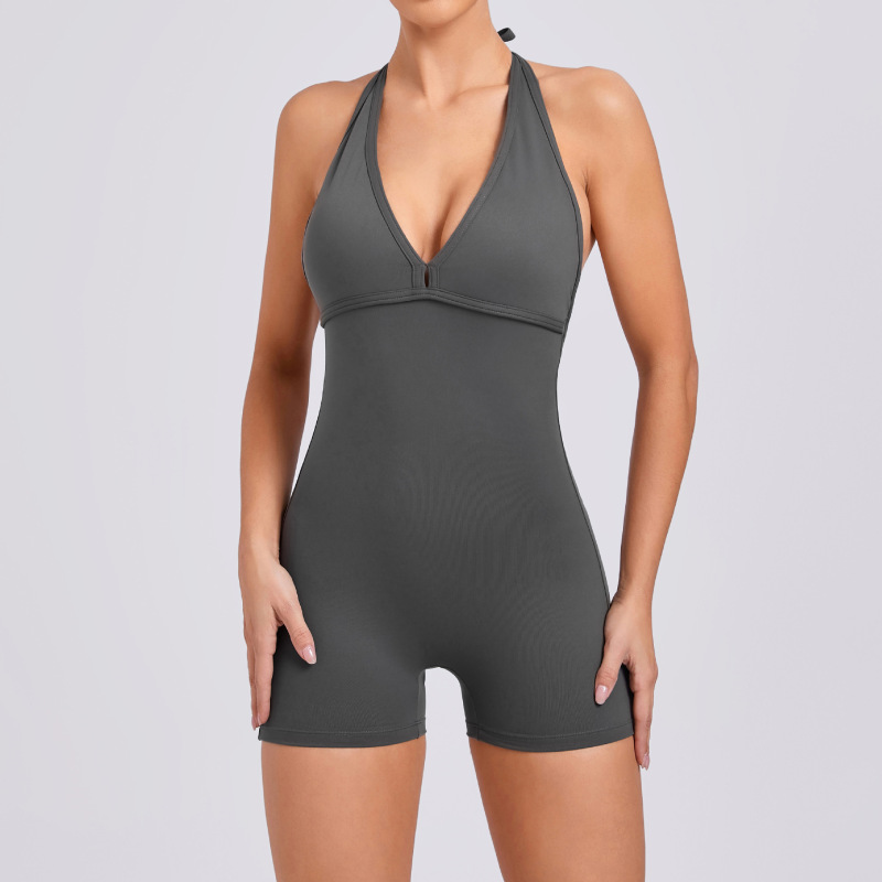 European and American tight peach hip jumpsuit air beautiful back yoga pants women's high elastic one-piece fitness clothes women
