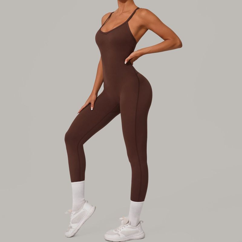 Qiusha sweetheart neck adjustable buckle jumpsuit cross waist hip lifting sports yoga tight jumpsuit 8376