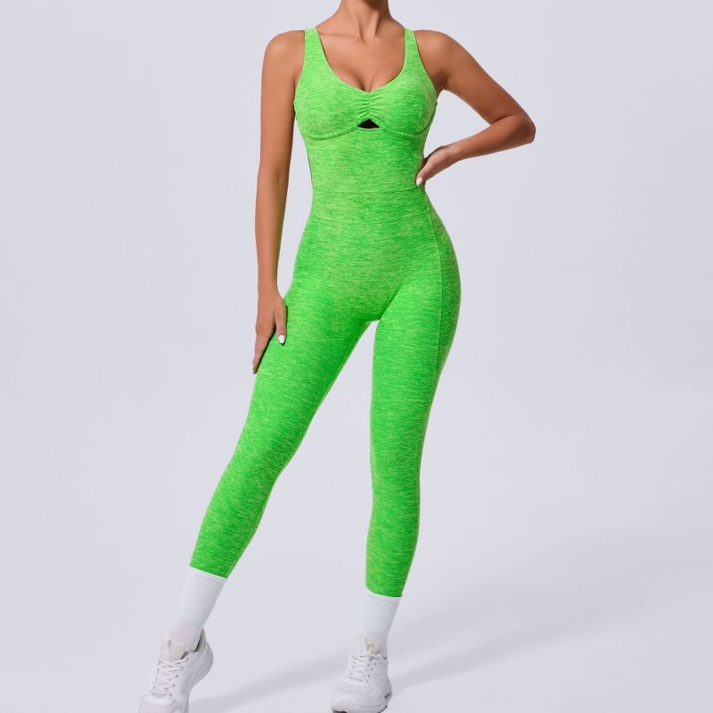 European and American cross adjustable shoulder straps one-piece yoga suit dance peach hip sports tight jumpsuit 21320