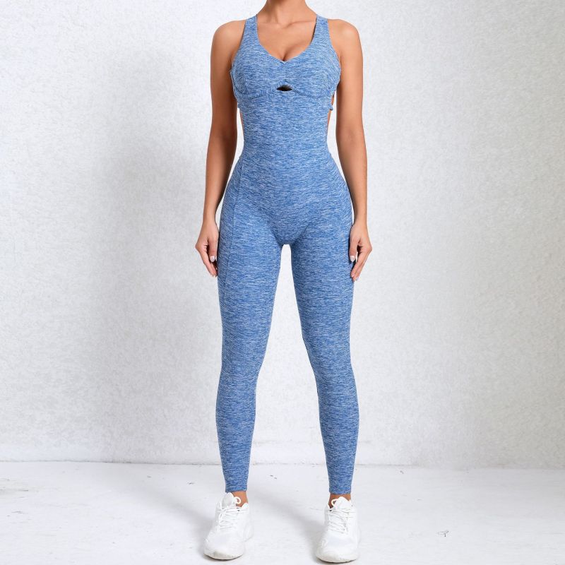 European and American cross adjustable shoulder straps one-piece yoga suit dance peach hip sports tight jumpsuit 21320