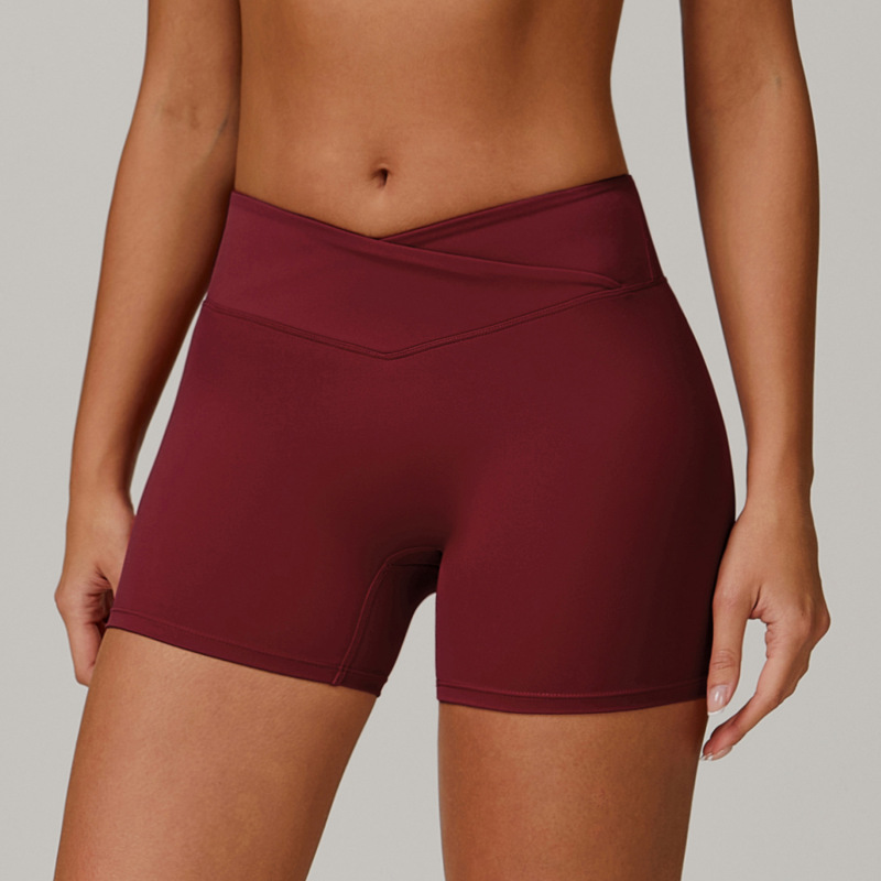 Zechuang nude cross high waist yoga shorts peach tight hip-lifting sports shorts women's outdoor fitness pants 9177