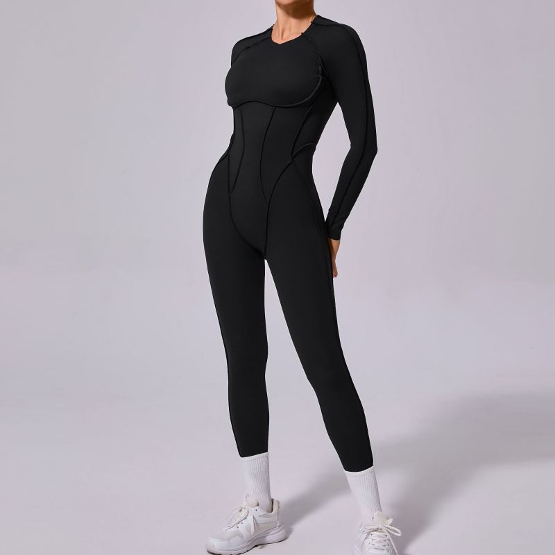 Qiusha new winter one-piece sports jumpsuit yoga suit backless tight long-sleeved trousers jumpsuit 10122