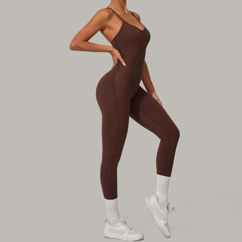 Qiusha sweetheart neck adjustable buckle jumpsuit cross waist hip lifting sports yoga tight jumpsuit 8376
