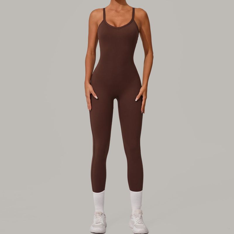 Qiusha sweetheart neck adjustable buckle jumpsuit cross waist hip lifting sports yoga tight jumpsuit 8376