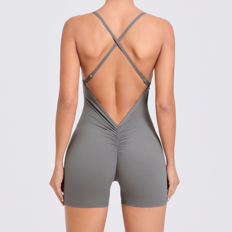 European and American quick-drying nude sports jumpsuit one-piece beautiful back running fitness clothes tight yoga jumpsuit 43014