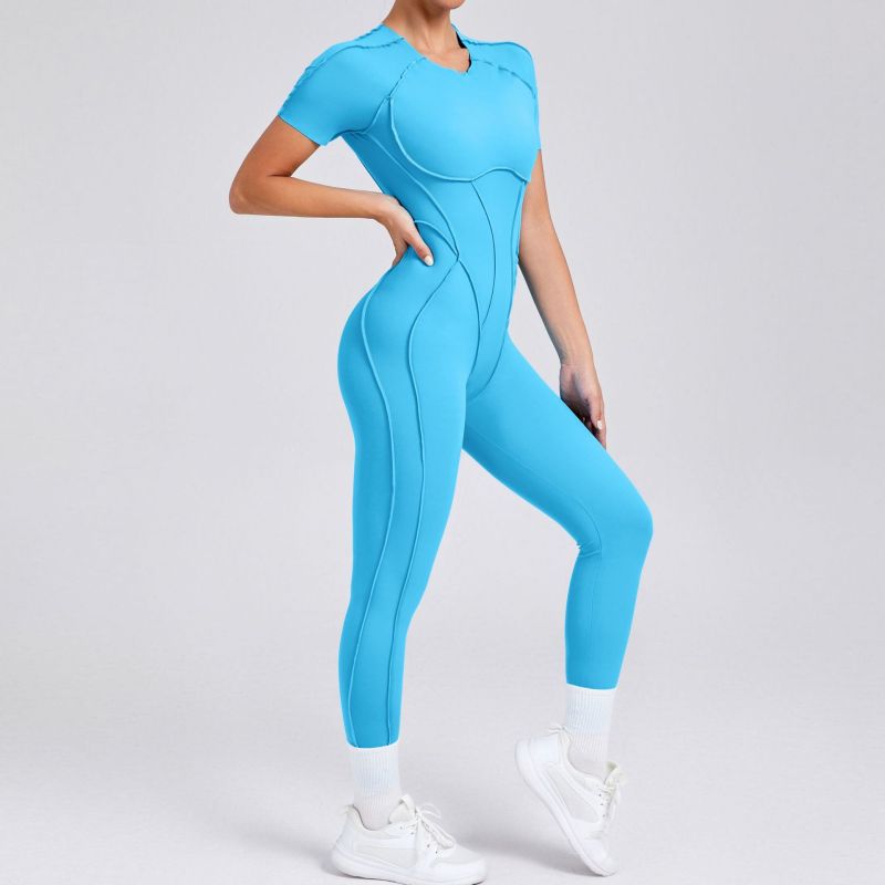 European and American autumn and winter three-dimensional backless tight short-sleeved trousers jumpsuit one-piece sports jumpsuit yoga suit 88201