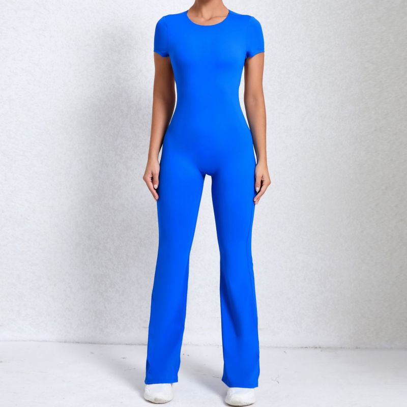European and American large backless short-sleeved nude yoga jumpsuit for outdoor fitness exercise horn jumpsuit 60450