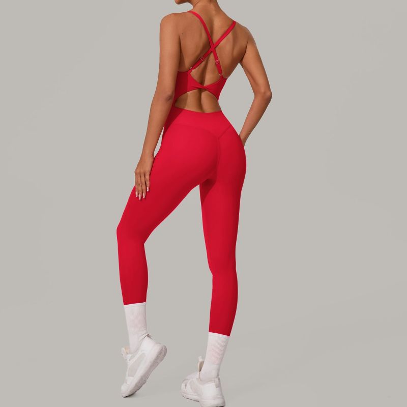 Qiusha sweetheart neck adjustable buckle jumpsuit cross waist hip lifting sports yoga tight jumpsuit 8376